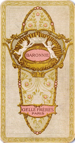 Label design for Baronnie perfume, Gelle Freres, Paris