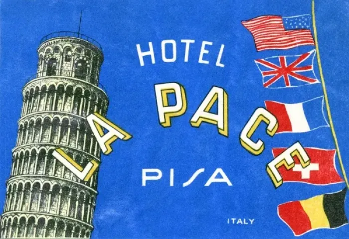 Framed Print : Label, Hotel La Pace, Pisa, Italy Framed Print : Label, Hotel La Pace, Pisa, Italy