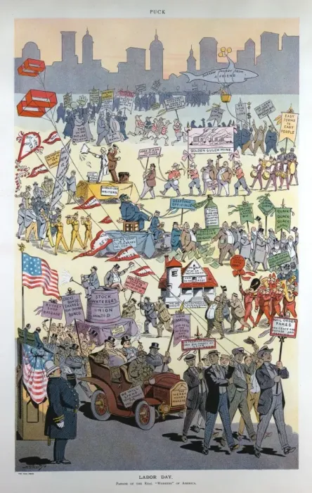 Framed Print : Labor day. Illustration shows a parade of Workers who work real hard at Framed Print : Labor day. Illustration shows a parade of Workers who work real hard at