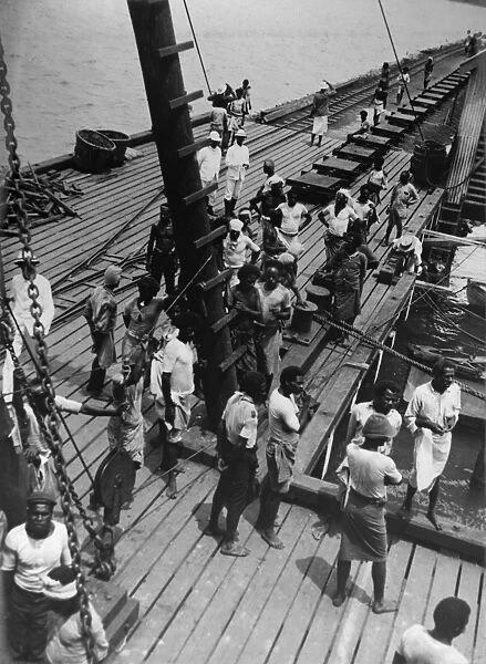 Labourers on deck, Lautoka, Fiji, South Pacific