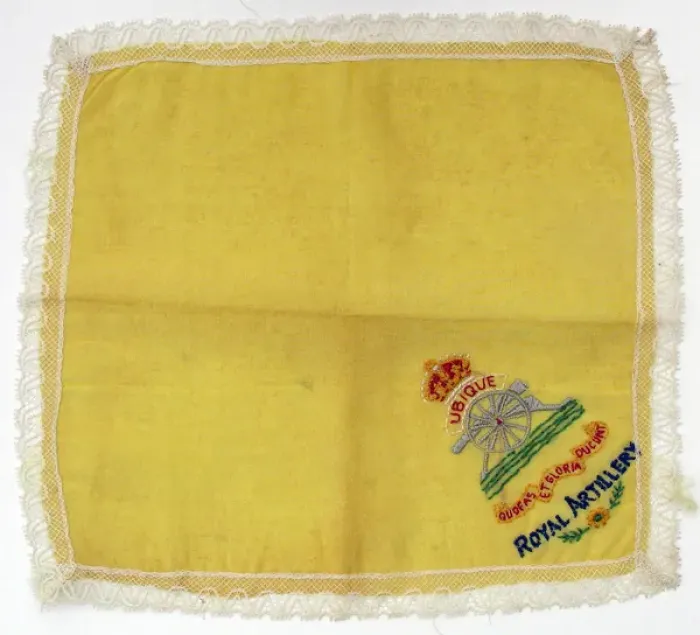 Framed Print : Lace handkerchief with badge of the Royal Artillery Framed Print : Lace handkerchief with badge of the Royal Artillery