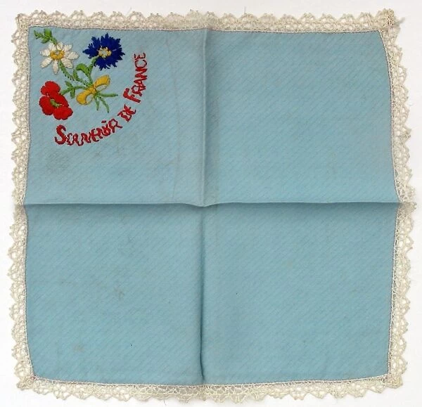 Lace handkerchief with flowers and Souvenir of France