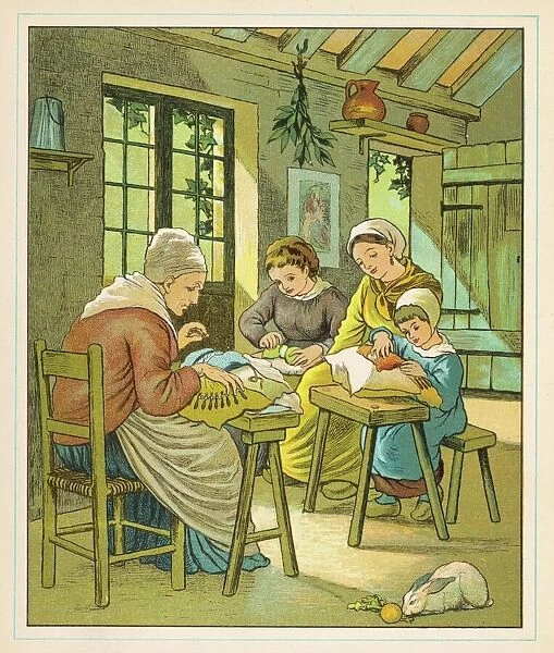 Lace making at home in Caen, Normandy, France