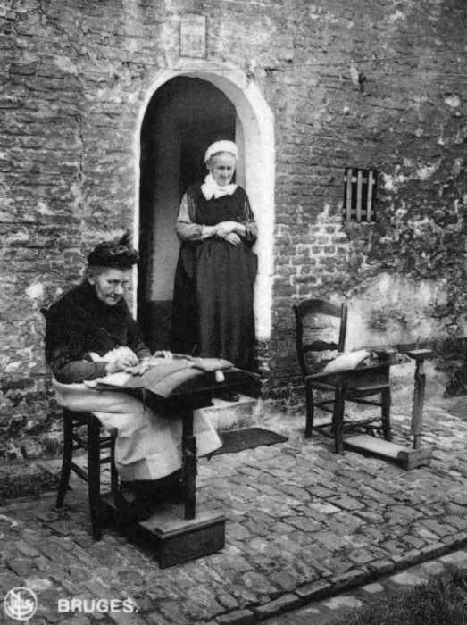 Framed Print : Lacemakers outside their home, Bruges, Belgium Framed Print : Lacemakers outside their home, Bruges, Belgium