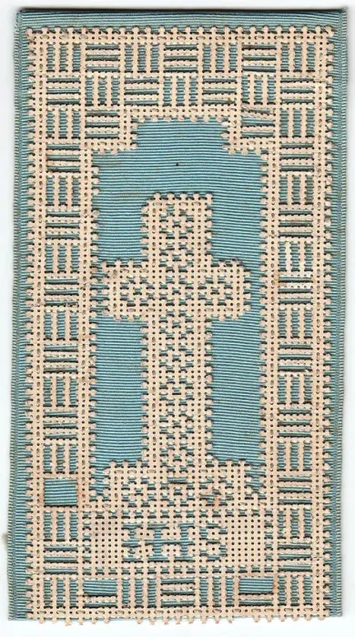 Framed Print : Lacy cross on a pale blue background on a greetings card Framed Print : Lacy cross on a pale blue background on a greetings card
