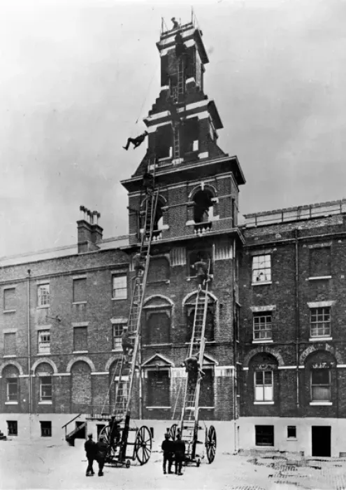 Framed Print : Ladder drill at LFB Southwark HQ Framed Print : Ladder drill at LFB Southwark HQ