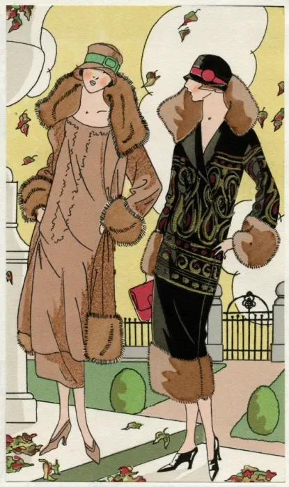 Framed Print : Two ladies in autumn coats by Doeuillet and Jean Patou Framed Print : Two ladies in autumn coats by Doeuillet and Jean Patou