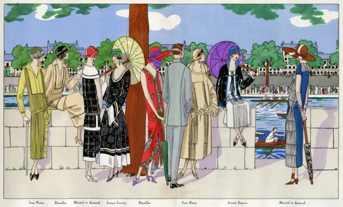 Framed Print : Ladies at a boat race in various summer outfits Framed Print : Ladies at a boat race in various summer outfits