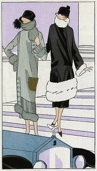 Two ladies in coats designed by Drecoll and Jenny