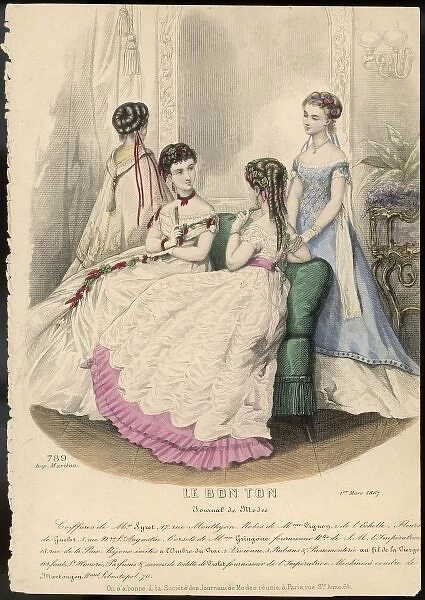 Ladies Dress 1867. Four ladies in evening dress