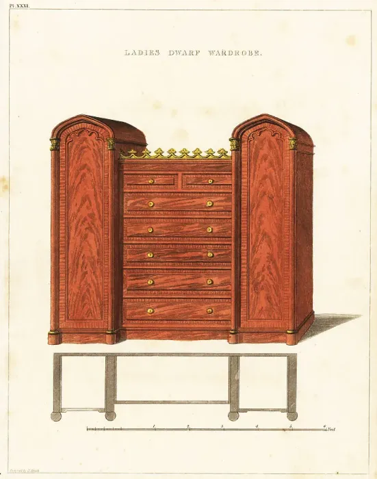 Framed Print : Ladies dwarf wardrobe, Regency style Framed Print : Ladies dwarf wardrobe, Regency style