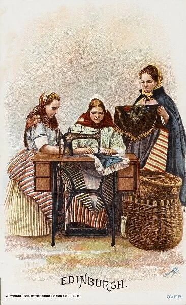 Ladies from Edinburgh using a Singer Sewing Machine