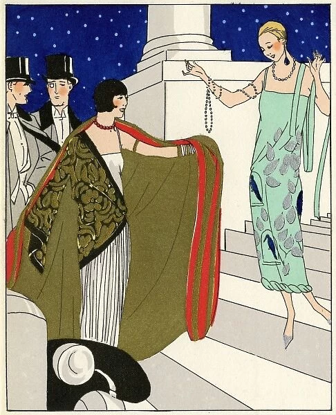 Two ladies in evening outfits by Paul Poiret and Beer