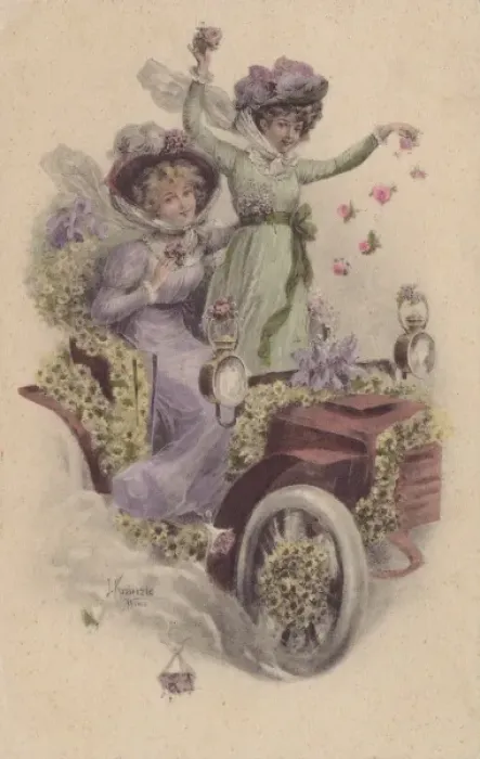 Framed Print : Two ladies in a flower car Framed Print : Two ladies in a flower car
