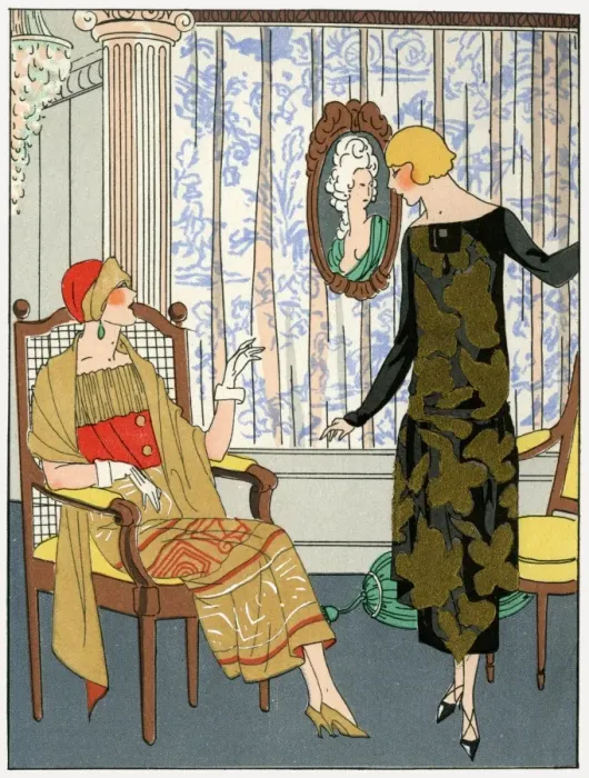 Framed Print : Two ladies in outfits by Doucet Framed Print : Two ladies in outfits by Doucet