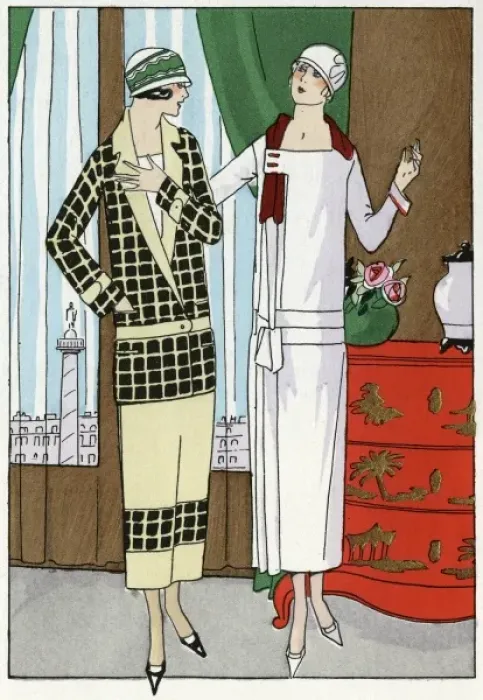 Framed Print : Two ladies in outfits by Premet Framed Print : Two ladies in outfits by Premet