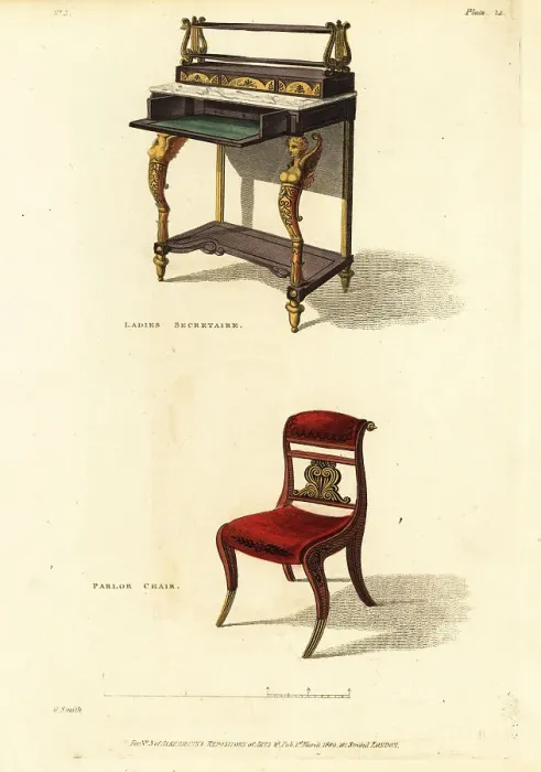 Framed Print : Ladies secretaire and parlor chair, 1809 Framed Print : Ladies secretaire and parlor chair, 1809