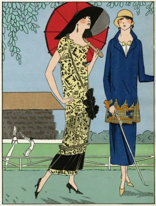 Framed Print : Two ladies in summer outfits by Doucet and Jenny Framed Print : Two ladies in summer outfits by Doucet and Jenny