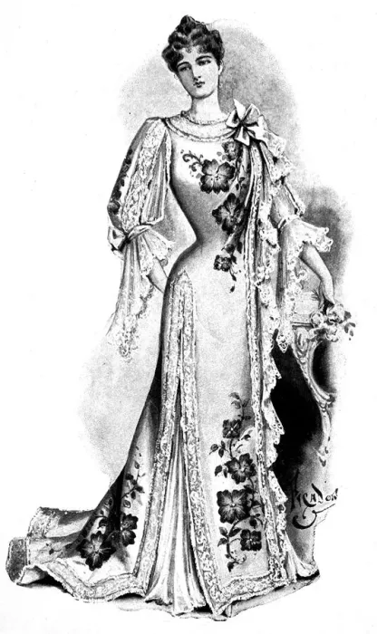 Framed Print : Ladies Tea-gown fashion, 1899 Framed Print : Ladies Tea-gown fashion, 1899
