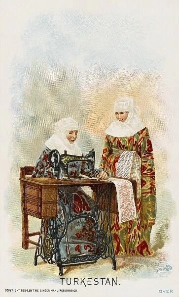 Ladies from Turkestan using a Singer Sewing Machine