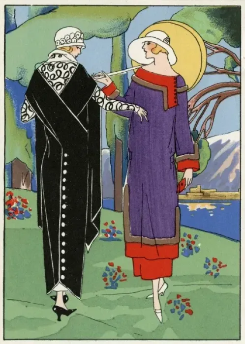 Framed Print : Two ladies out walking in outfits by Redfern Framed Print : Two ladies out walking in outfits by Redfern