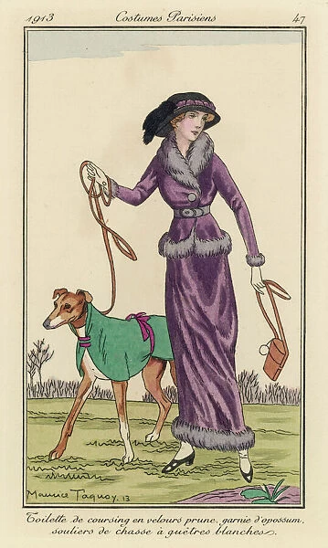 Lady Coursing. A lady and her greyhound at a coursing meeting 