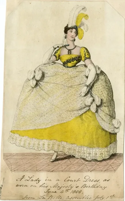 Framed Print : Lady in court dress worn on the Kings birthday Framed Print : Lady in court dress worn on the Kings birthday