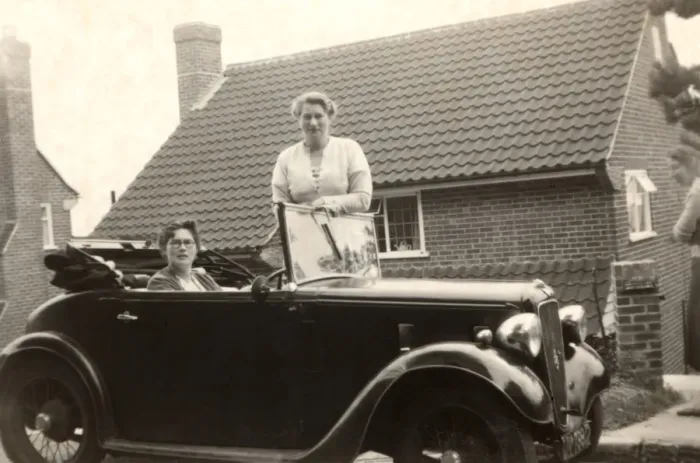 Framed Print : Lady driver in tiny Austin 7 Opal Framed Print : Lady driver in tiny Austin 7 Opal
