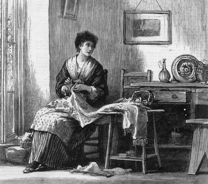 Framed Print : LADY EMBROIDERING 1874 Framed Print : LADY EMBROIDERING 1874
