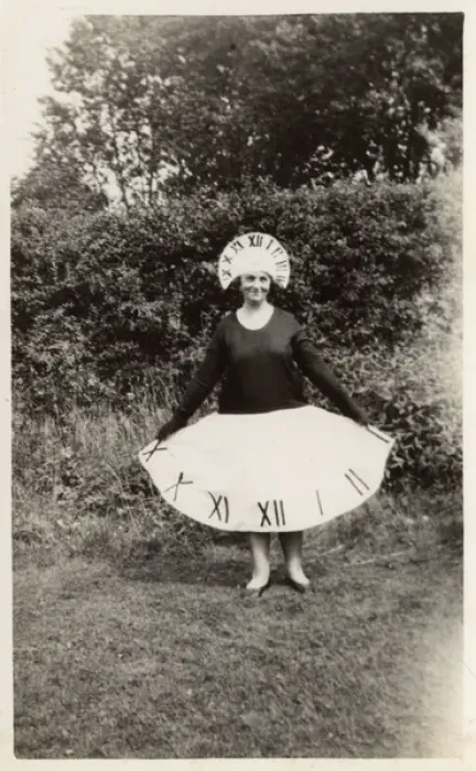 Framed Print : Lady in Fancy Dress Costume - Dressed as a clock / Sundial Framed Print : Lady in Fancy Dress Costume - Dressed as a clock / Sundial