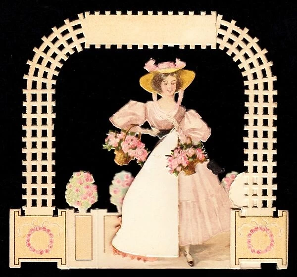 Lady with flowers on a greetings card