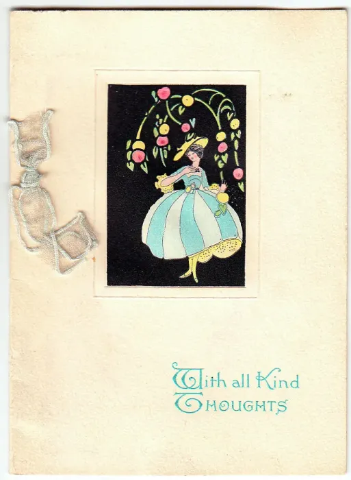 Framed Print : Lady in a garden on a greetings card Framed Print : Lady in a garden on a greetings card