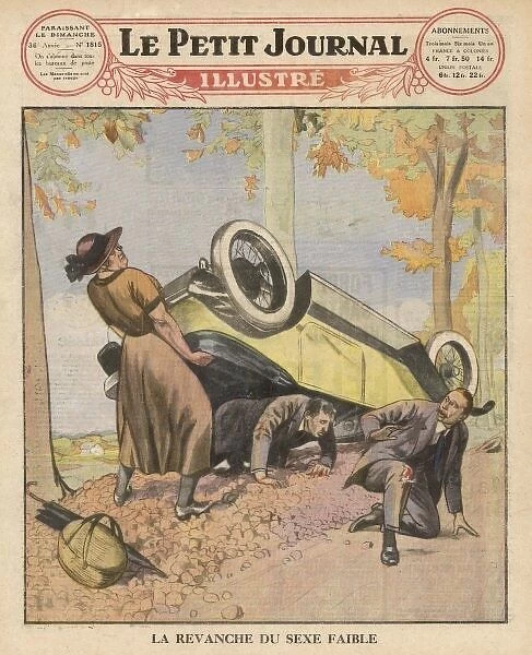 Lady Lifts Car 1925. When a car overturns between Amboise