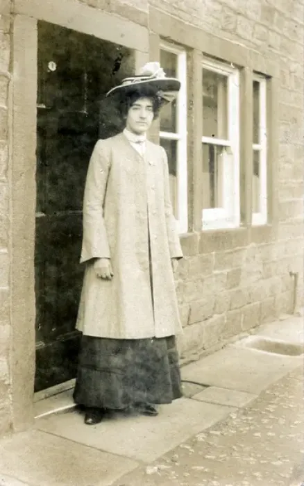 Framed Print : Lady Outside Terrace, Keighley, Yorkshire Framed Print : Lady Outside Terrace, Keighley, Yorkshire