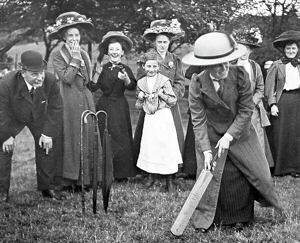 Lady playing cricket, early 1900s