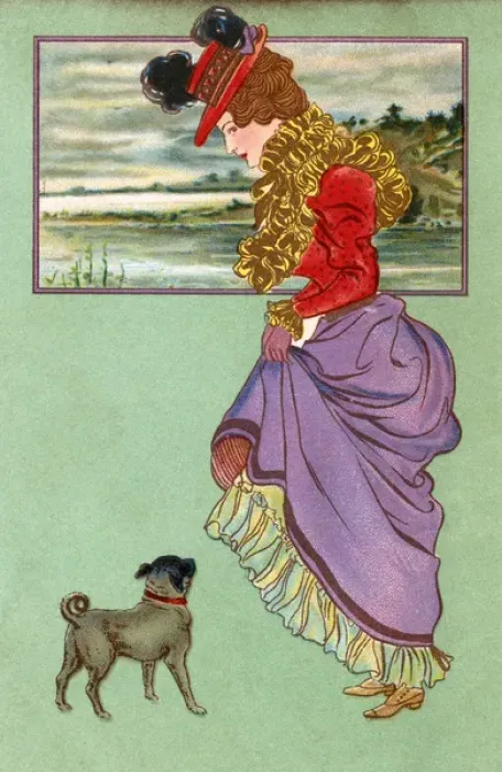 Framed Print : Lady with pug dog Framed Print : Lady with pug dog