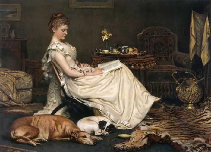Framed Print : A lady relaxing with her dogs Framed Print : A lady relaxing with her dogs