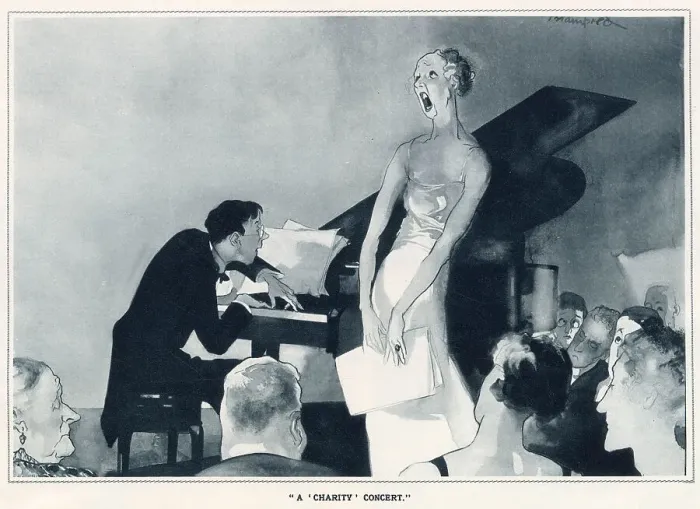 Framed Print : A lady sings to an audience for a charitable cause. Date: 1933 Framed Print : A lady sings to an audience for a charitable cause. Date: 1933