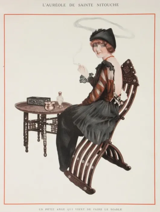 Framed Print : L. A lady sitting on an Oriental looking chair enjoying a cigarette whose Framed Print : L. A lady sitting on an Oriental looking chair enjoying a cigarette whose