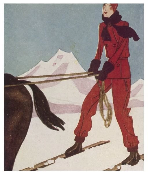 Lady Skier & Horse 1929