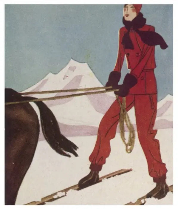 Framed Print : Lady Skier & Horse 1929 Framed Print : Lady Skier & Horse 1929