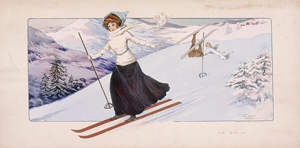 Lady skiing down a mountain