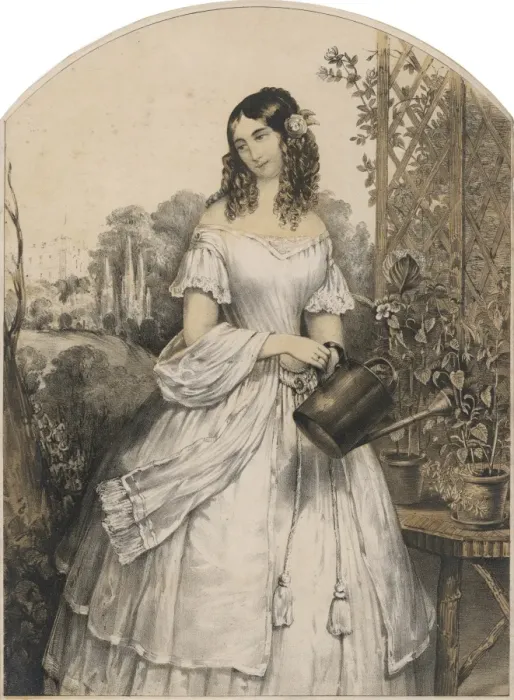 Framed Print : A Lady Watering Framed Print : A Lady Watering