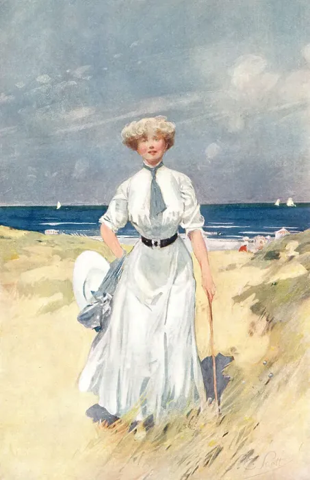 Framed Print : Lady In White Dress By The Sea