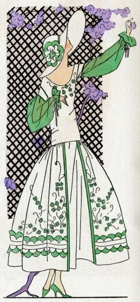 Lady in White and Green Organdy Dress Print 1924. Art Prints, Posters & Puzzles from Mary Evans Lady in White and Green Organdy Dress Print 1924. Art Prints, Posters & Puzzles from Mary Evans