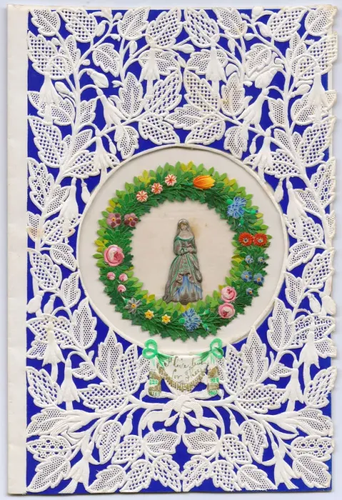 Framed Print : Lady with wreath of flowers on a paper lace romantic card Framed Print : Lady with wreath of flowers on a paper lace romantic card