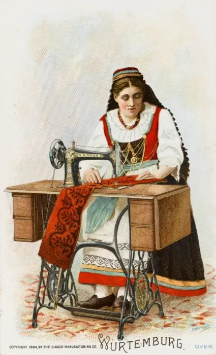 Framed Print : Lady from Wurtemburg using a Singer Sewing Machine Framed Print : Lady from Wurtemburg using a Singer Sewing Machine
