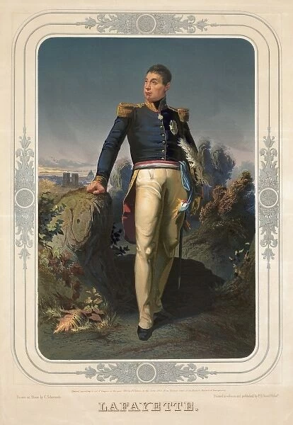 Lafayette. Print shows the Marquis de Lafayette, full-length portrait, in uniform