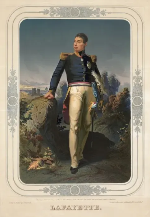 Framed Print : Lafayette. Print shows the Marquis de Lafayette, full-length portrait, in uniform Framed Print : Lafayette. Print shows the Marquis de Lafayette, full-length portrait, in uniform