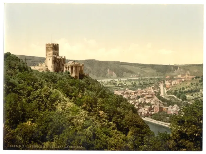 Framed Print : Lahneck and Nieder-Lahnstein Castle, Hesse-Nassau, Germany Framed Print : Lahneck and Nieder-Lahnstein Castle, Hesse-Nassau, Germany